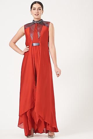Red Hand Embroidered Dress  by Amit Aggarwal
