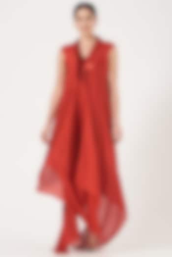 Red Draped Cocktail Dress by Amit Aggarwal at Pernia's Pop Up Shop