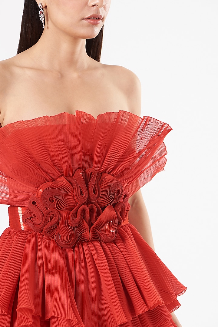 Red Stretch Crepe Mini Party Wear Dress by Amit Aggarwal at Pernia's Pop Up Shop