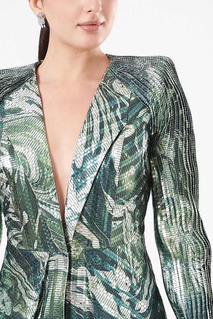 Emerald Green Mesh Jacket Set by Amit Aggarwal at Pernia's Pop Up Shop