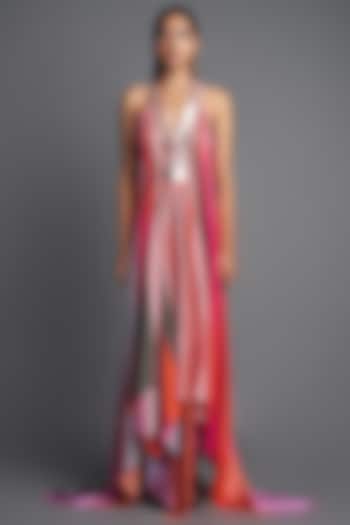 Pink Sunray Chiffon Draped Dress by Amit Aggarwal