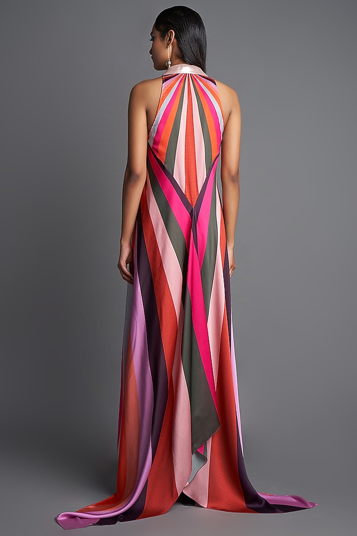 Pink Sunray Chiffon Draped Cocktail Dress by Amit Aggarwal at Pernia's Pop Up Shop