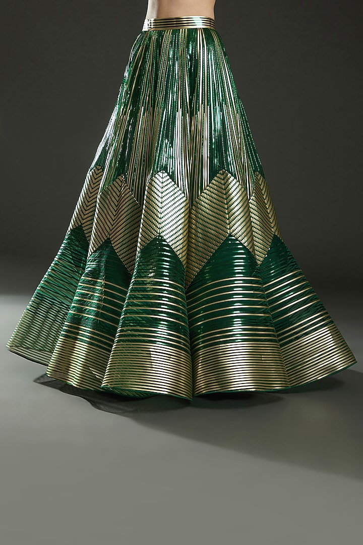 Emerald Green & Gold Metallic Polymer Bridal Lehenga Set by Amit Aggarwal at Pernia's Pop Up Shop