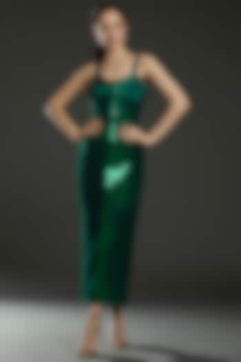 Emerald Green Polymer & Cotton Satin Gown by Amit Aggarwal