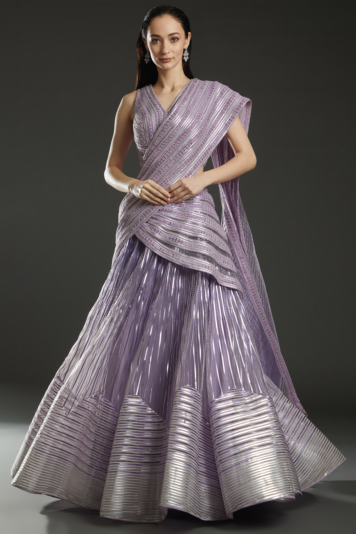 Lilac Metallic Polymer Bridal lehenga for 22 Lehenga Set by Amit Aggarwal at Pernia's Pop Up Shop