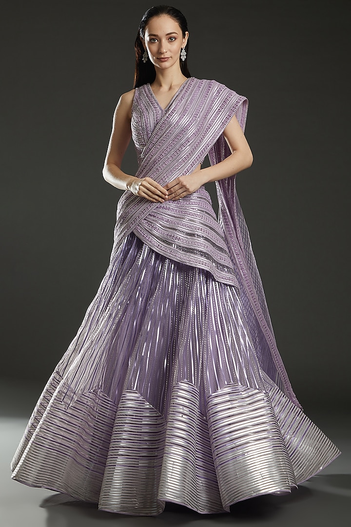Lilac Metallic Polymer Bridal lehenga for 22 Lehenga Set by Amit Aggarwal at Pernia's Pop Up Shop