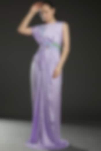 Lilac Hammared Satin Draped Engagement Gown by Amit Aggarwal at Pernia's Pop Up Shop