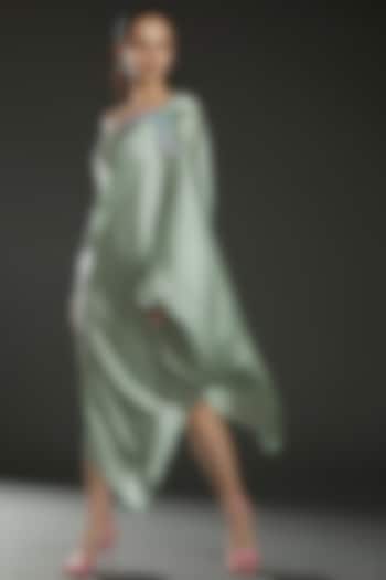 Mint Hammered Satin Asymmetric Tunic by Amit Aggarwal