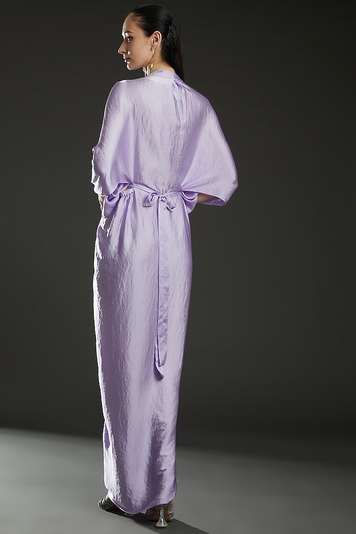 Lilac Hammared Satin Draped Kaftan Cocktail Dress by Amit Aggarwal at Pernia's Pop Up Shop