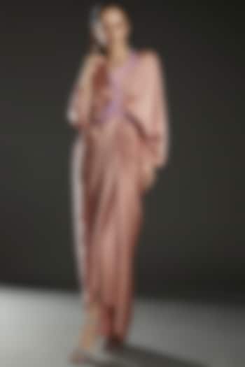 Blush Pink Hammared Satin Draped Kaftan Cocktail Dress by Amit Aggarwal at Pernia's Pop Up Shop