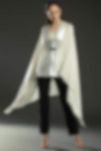 Ivory Chiffon Draped Cape by Amit Aggarwal