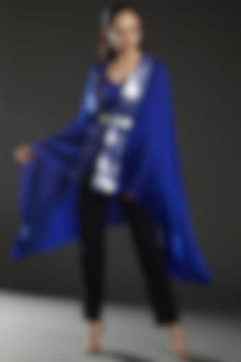 Royal Blue Chiffon Draped Cape by Amit Aggarwal at Pernia's Pop Up Shop