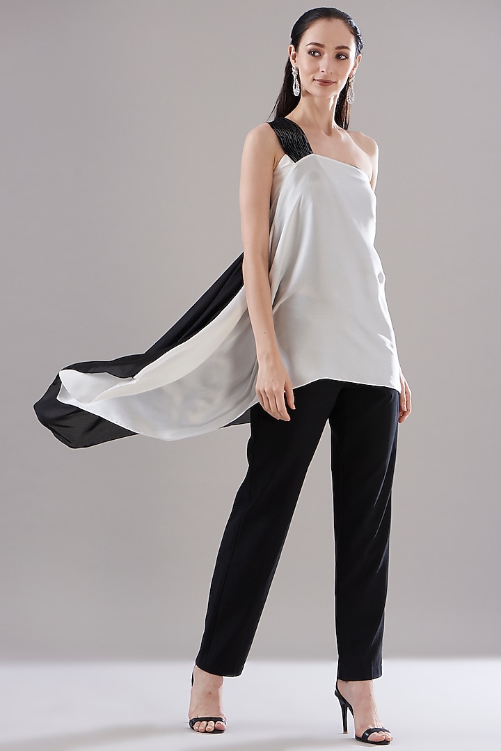 White Hammered Satin Asymmetrical Top by Amit Aggarwal