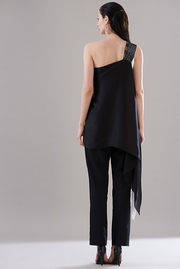 White Hammered Satin Asymmetrical Top by Amit Aggarwal at Pernia's Pop Up Shop