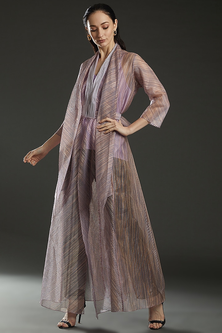 Lilac Striped Fabric Jacket by Amit Aggarwal at Pernia's Pop Up Shop