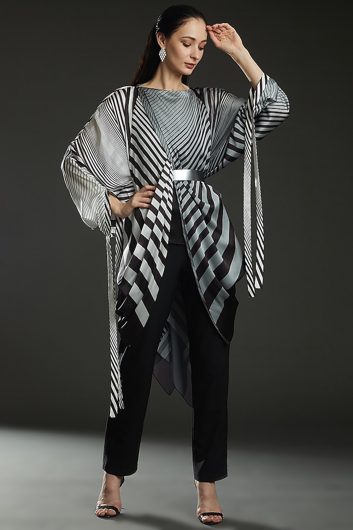 Black & White Chiffon Striped Top by Amit Aggarwal at Pernia's Pop Up Shop