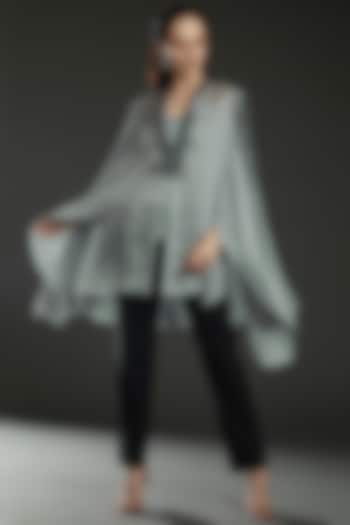 Ice Grey Chiffon Embroidered Paneled Cape by Amit Aggarwal