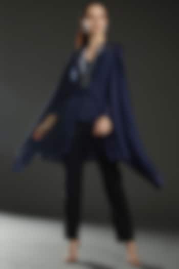 Ink Blue Chiffon Embroidered Paneled Cape by Amit Aggarwal at Pernia's Pop Up Shop