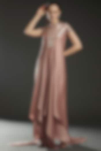 Blush Pink Metallic Chiffon Draped Dress by Amit Aggarwal