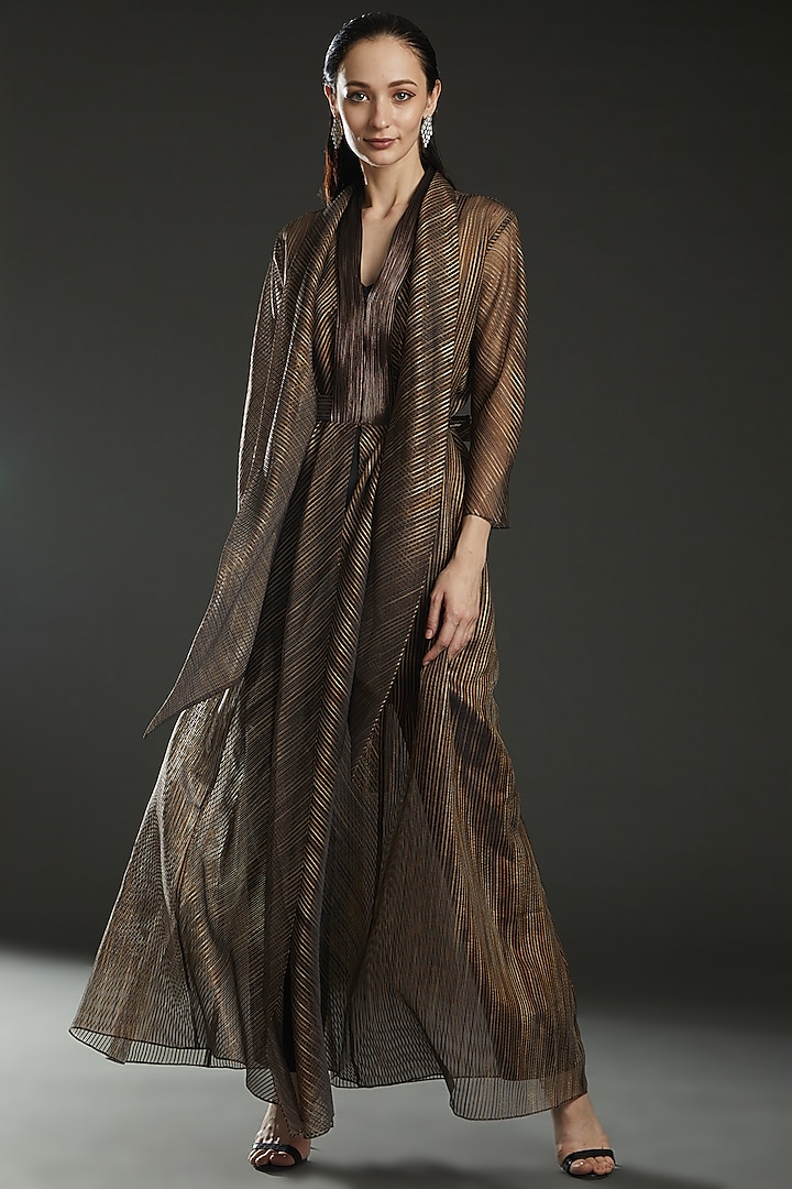 Black Striped Fabric Jacket by Amit Aggarwal at Pernia's Pop Up Shop