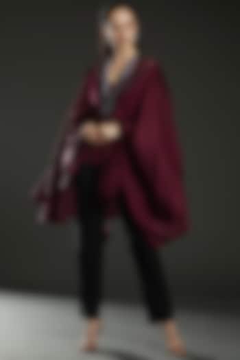 Plum Chiffon Embroidered Paneled Cape by Amit Aggarwal at Pernia's Pop Up Shop