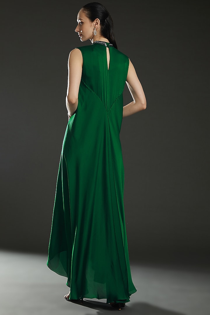 Emerald Green Chiffon Embroidered Paneled Cocktail Dress by Amit Aggarwal at Pernia's Pop Up Shop
