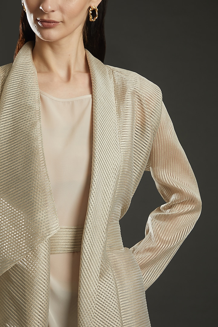 Champagne Striped Fabric Cape by Amit Aggarwal at Pernia's Pop Up Shop