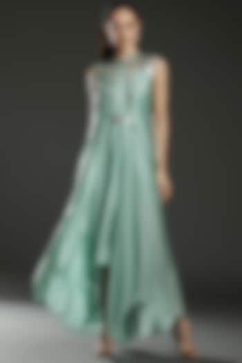Mint Chiffon Embroidered Paneled Dress by Amit Aggarwal