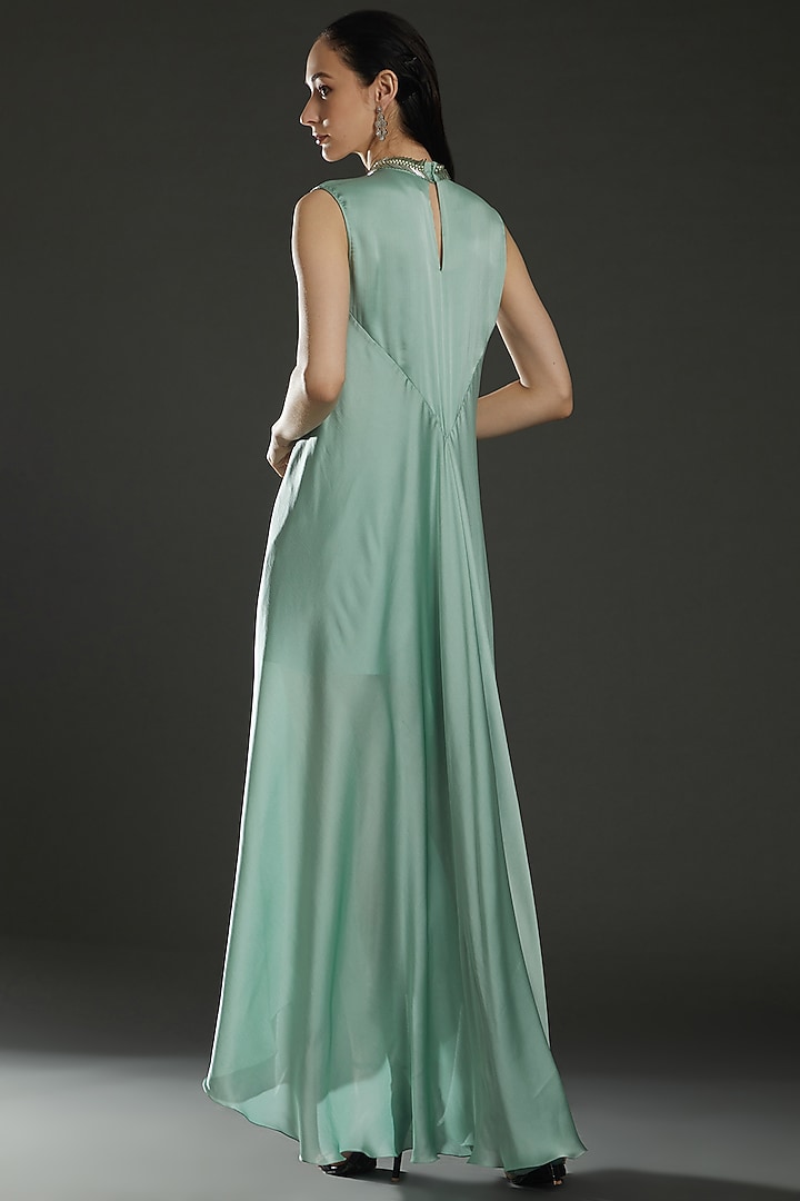 Mint Chiffon Embroidered Paneled Cocktail Dress by Amit Aggarwal at Pernia's Pop Up Shop