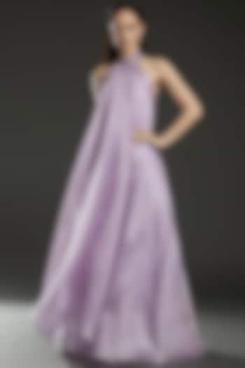 Lilac Striped Fabric Halter Dress by Amit Aggarwal