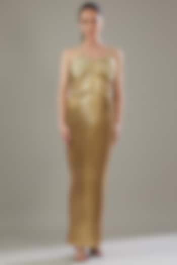 Gold Tulle Two-Tone Moulded Wedding Gown by Amit Aggarwal at Pernia's Pop Up Shop