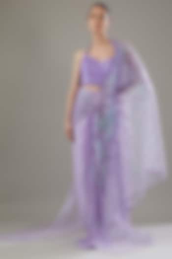 Lilac Tulle & Jersey Metallic Reception Saree Set by Amit Aggarwal at Pernia's Pop Up Shop