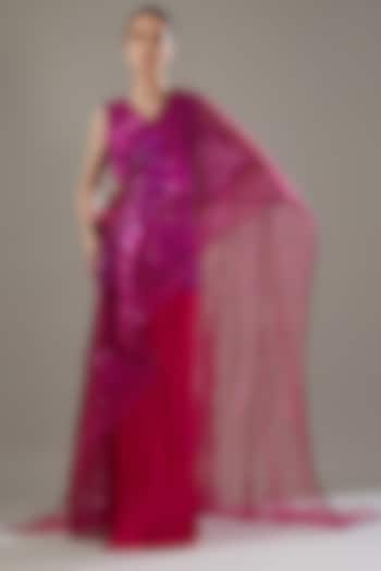 Maroon Tulle & Jersey Metallic Reception Saree Set by Amit Aggarwal at Pernia's Pop Up Shop