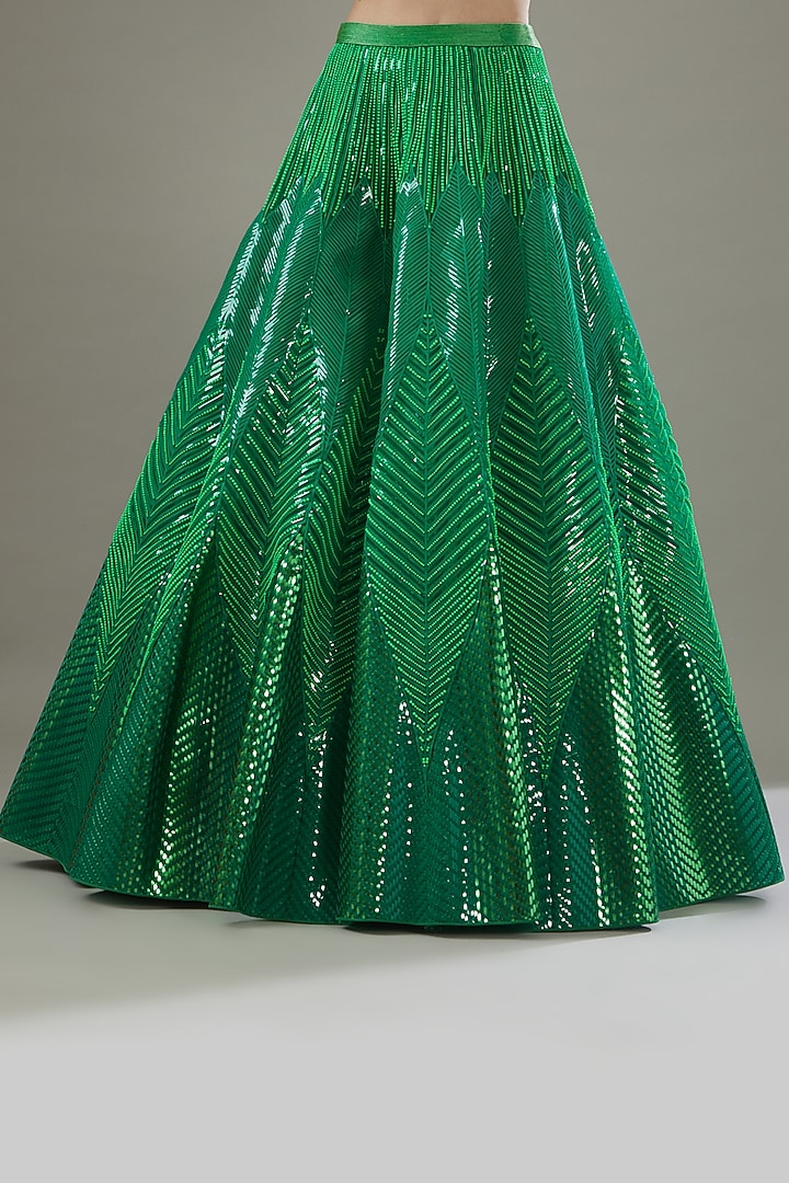 Green Tulle Embroidered Bridal Lehenga Set by Amit Aggarwal at Pernia's Pop Up Shop