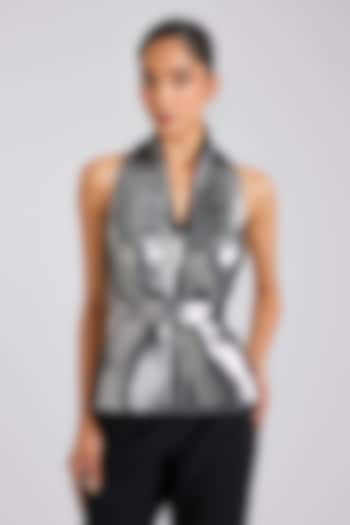 Silver Polyester Top by Amit Aggarwal at Pernia's Pop Up Shop