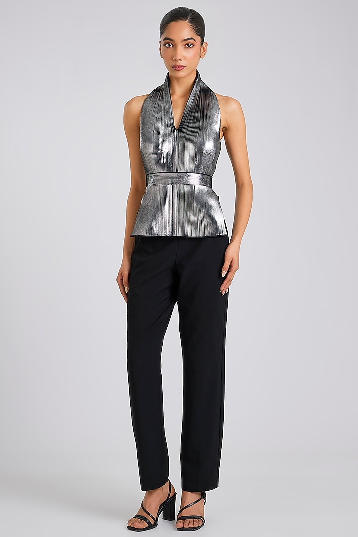 Silver Polyester Top by Amit Aggarwal at Pernia's Pop Up Shop