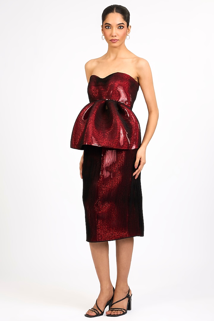 Magma-Colored Butterfly Net Micro-Pleated Skirt by Amit Aggarwal at Pernia's Pop Up Shop