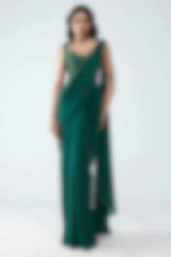 Emerald Banarasi & Butterfly Net Draped Reception Saree Set by Amit Aggarwal at Pernia's Pop Up Shop