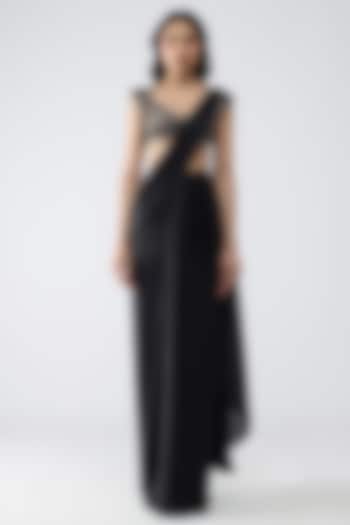 Onyx Black Chiffon Draped Reception Saree Set by Amit Aggarwal at Pernia's Pop Up Shop