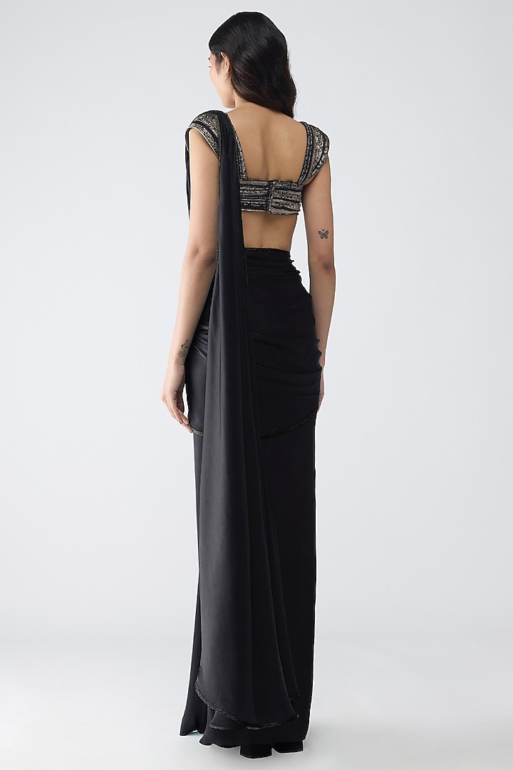 Onyx Black Chiffon Draped Reception Saree Set by Amit Aggarwal at Pernia's Pop Up Shop