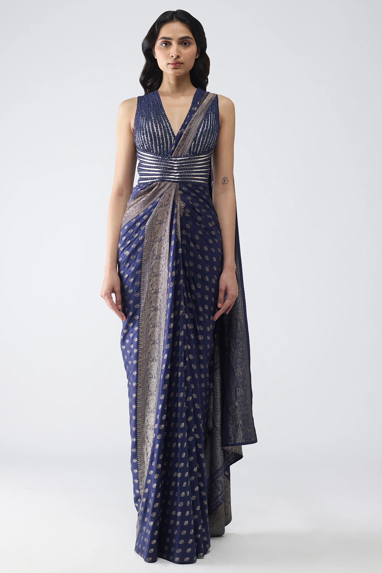 Cosmos Blue Butterfly Net & Banarasi Bridal Gown Saree by Amit Aggarwal at Pernia's Pop Up Shop