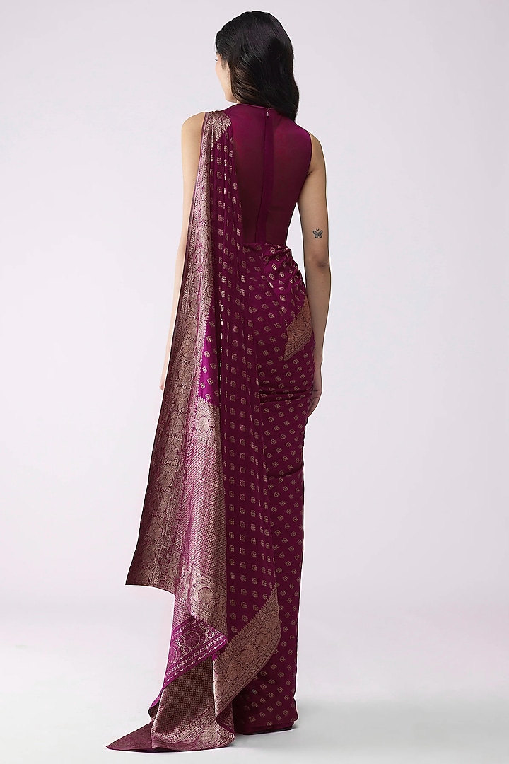 Garnet-Colored Butterfly Net & Banarasi Woven Zari Bridal Gown Saree by Amit Aggarwal at Pernia's Pop Up Shop