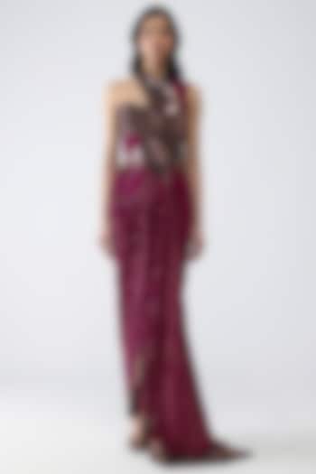 Garnet-Colored Butterfly Net & Banarasi Moulded Bridal Gown by Amit Aggarwal at Pernia's Pop Up Shop