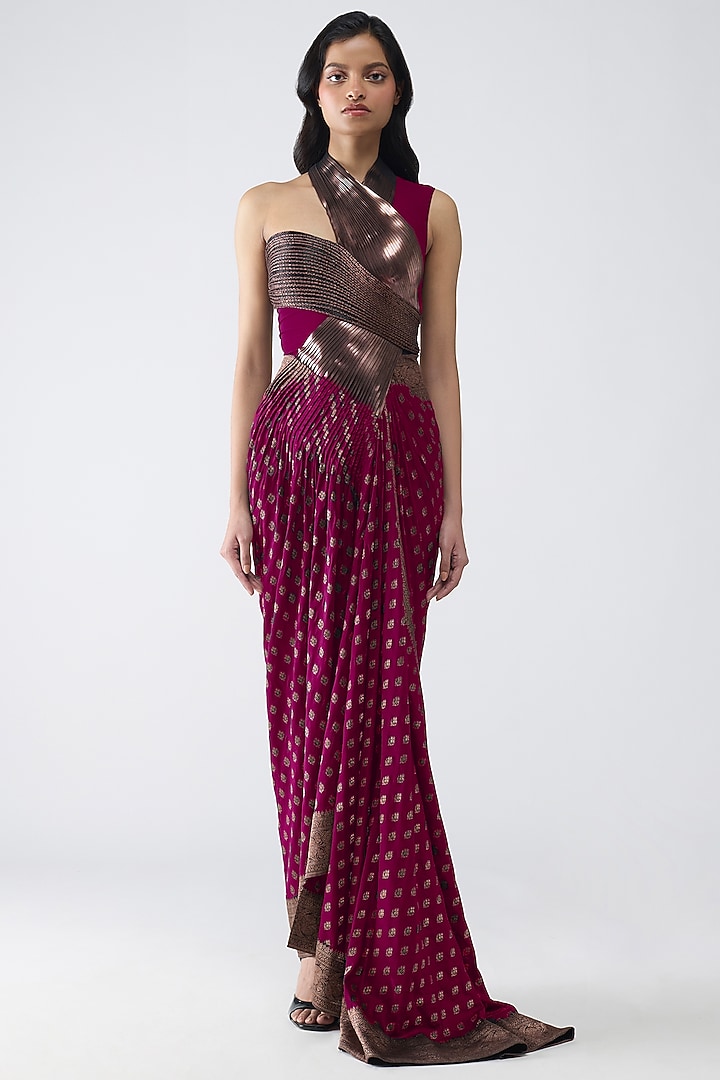 Garnet-Colored Butterfly Net & Banarasi Moulded Bridal Gown by Amit Aggarwal at Pernia's Pop Up Shop