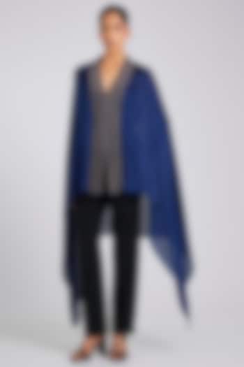 Ink Blue Satin Chiffon Cape by Amit Aggarwal at Pernia's Pop Up Shop