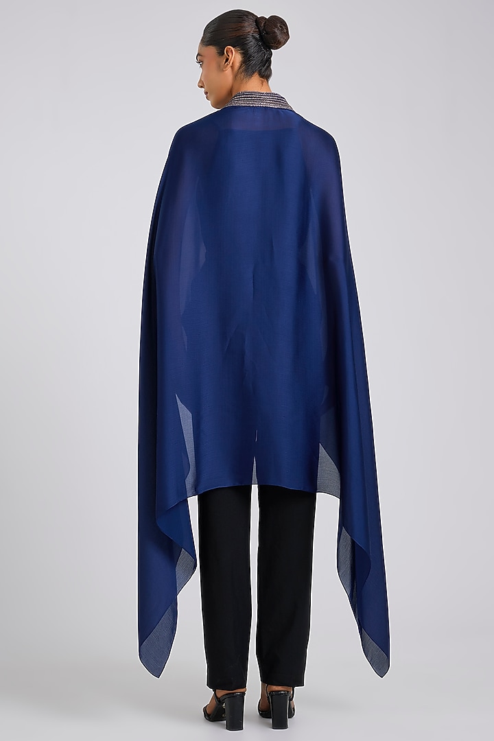 Ink Blue Satin Chiffon Cape by Amit Aggarwal at Pernia's Pop Up Shop