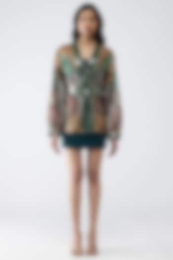 Emerald Banana Crepe & Butterfly Net Printed Jacket Party Wear Dress by Amit Aggarwal at Pernia's Pop Up Shop