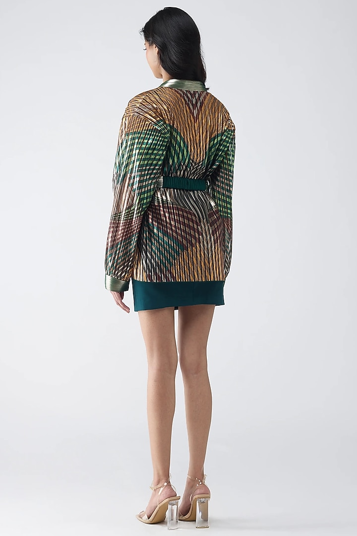 Emerald Banana Crepe & Butterfly Net Printed Jacket Party Wear Dress by Amit Aggarwal at Pernia's Pop Up Shop