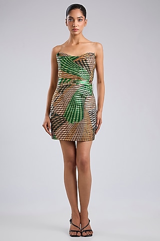 Emerald Green Butterfly Net Off-Shoulder Mini Dress by Amit Aggarwal