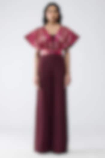 Plum Polyester & Nylon Jumpsuit by Amit Aggarwal at Pernia's Pop Up Shop